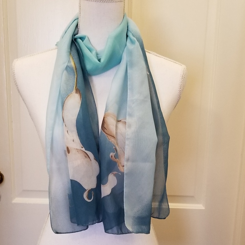 Vintage Felciani Italian Blue Silk Scarf EUC